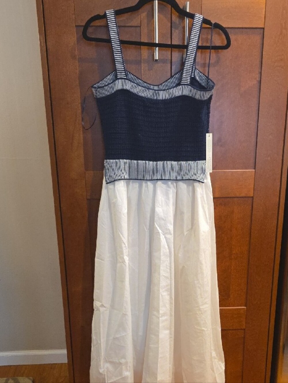 Moon River Crochet Navy Bodice with White Skirt Dress - Picture 5 of 5